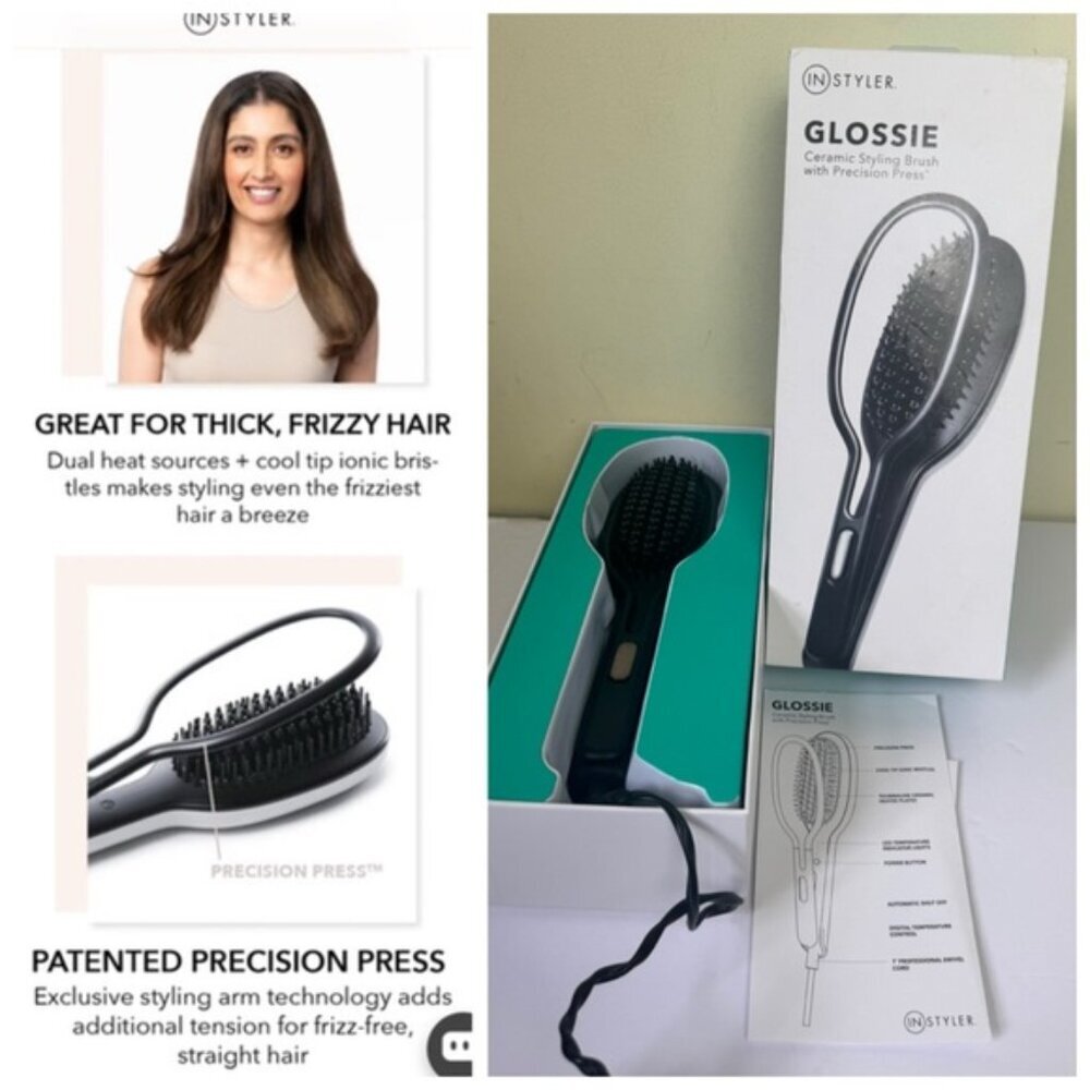 InStyler Glossie Styling Brush Ceramic Straightener Styling Press Original Box
